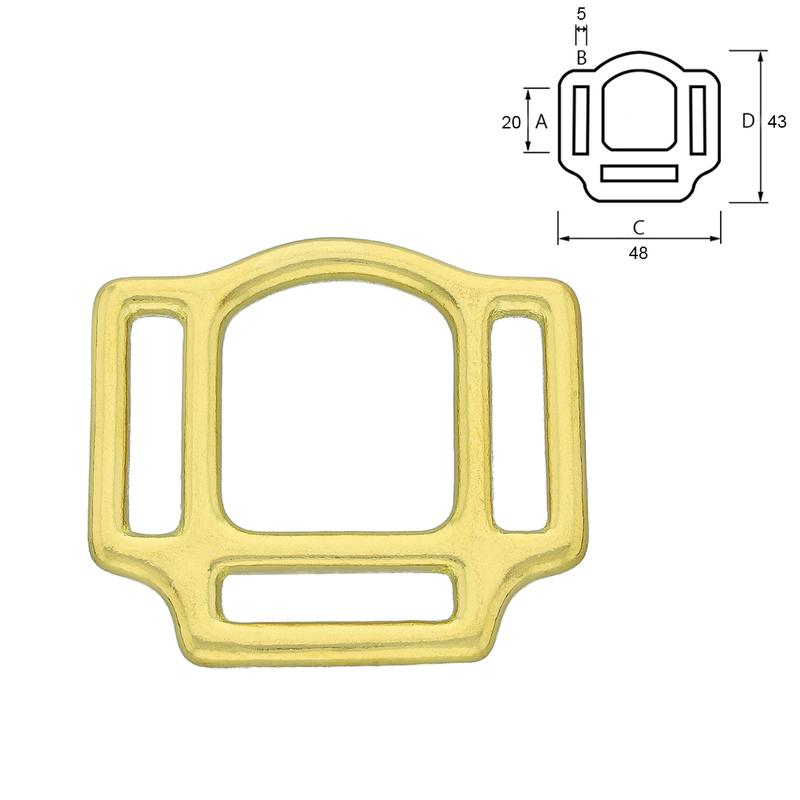 Halfterviereck mit 3 Öffnungen messing