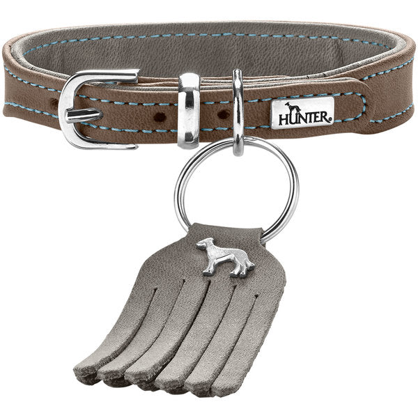 Hunter Lederhalsband Lucca petit walnuss/grau / 30 23-27 cm 1.5 cm Breite