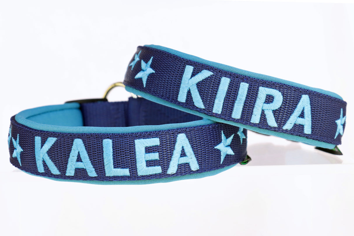 🌟 Halsband 'Sternenzauber'– personalisiert & individuell / Preis inkl. Stickerei & Neopren-Polsterung (Basis: 2,5 cm Gurtband / ca. 3,5 cm Gesamtbreite). Weitere Optionen können den Endpreis verändern.