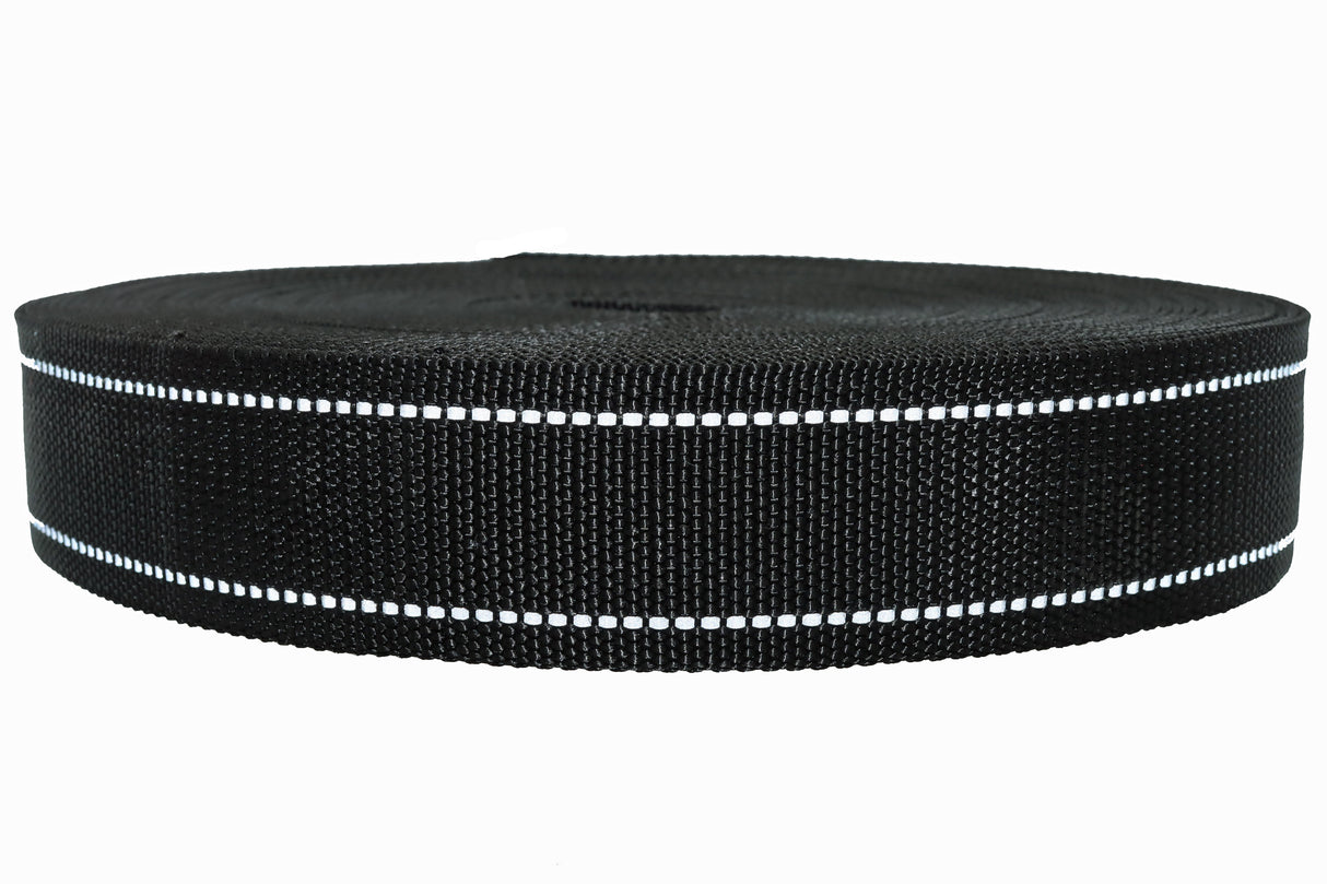 Polypropylen Gurtband schwarz ( PP ) 2.1 mm / 50 mm reflektierend