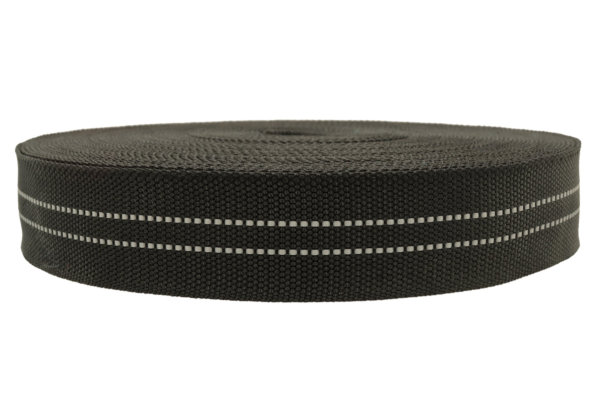 Polypropylen Gurtband schwarz ( PP ) 2.1 mm/ 50 mm reflektierend mittig