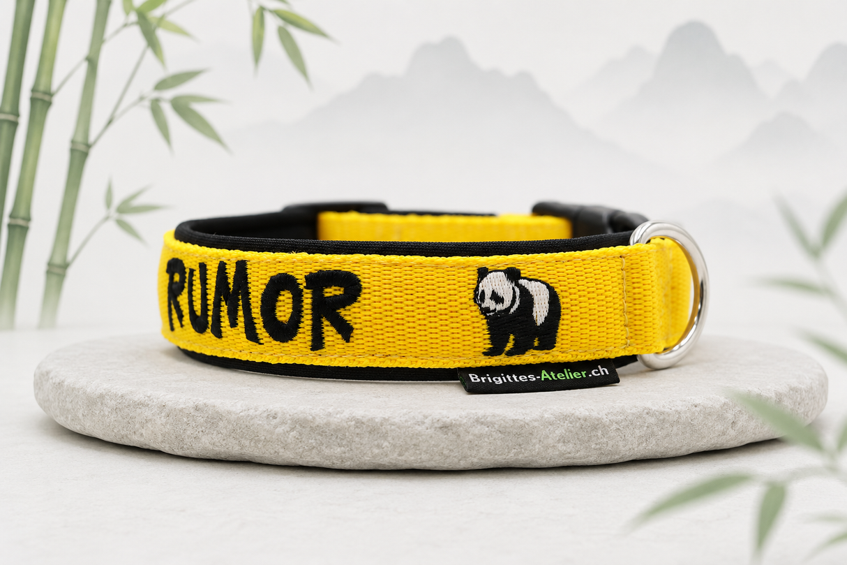 đŒ Halsband 'kleiner Panda' â personalisiert & individuell / Preis inkl. Stickerei & Neopren-Polsterung (Basis: 2,5 cm Gurtband / ca. 3,5 cm Gesamtbreite). Weitere Optionen können den Endpreis verĂ€ndern.