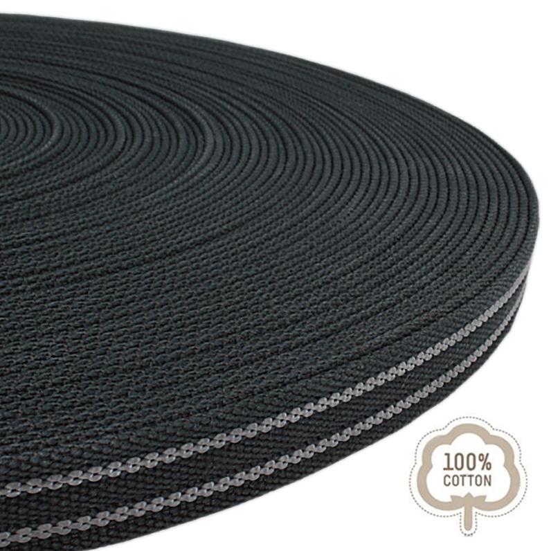 Anti-Rutsch Baumwollgurtband mit Gummifäden - schwarz 2 cm