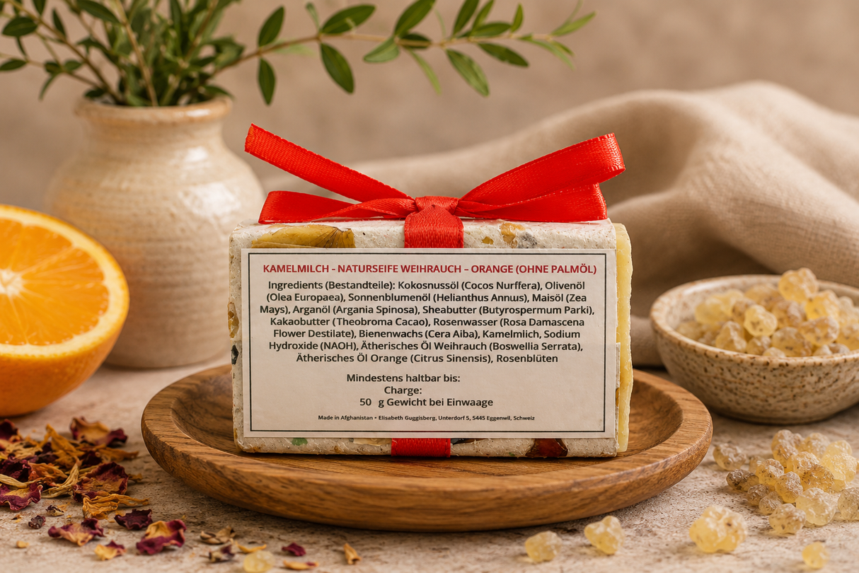 Naturseife Kamelmilch / Weihrauch und Orange 50 g OHNE PALMÖL