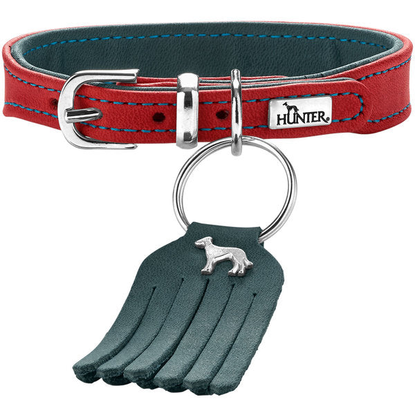 Hunter Lederhalsband Lucca petit  rot/türkis 27 20-24 cm 1.5 cm Breite