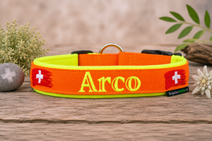 Halsband „schwiizer Herz“ – personalisiert & individuell / Preis inkl. Stickerei & Neopren-Polsterung (Basis: 2,5 cm Gurtband / ca. 3,5 cm Gesamtbreite). Weitere Optionen können den Endpreis verändern. (Kopie)