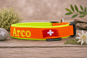 Halsband „schwiizer Herz“ – personalisiert & individuell / Preis inkl. Stickerei & Neopren-Polsterung (Basis: 2,5 cm Gurtband / ca. 3,5 cm Gesamtbreite). Weitere Optionen können den Endpreis verändern. (Kopie)