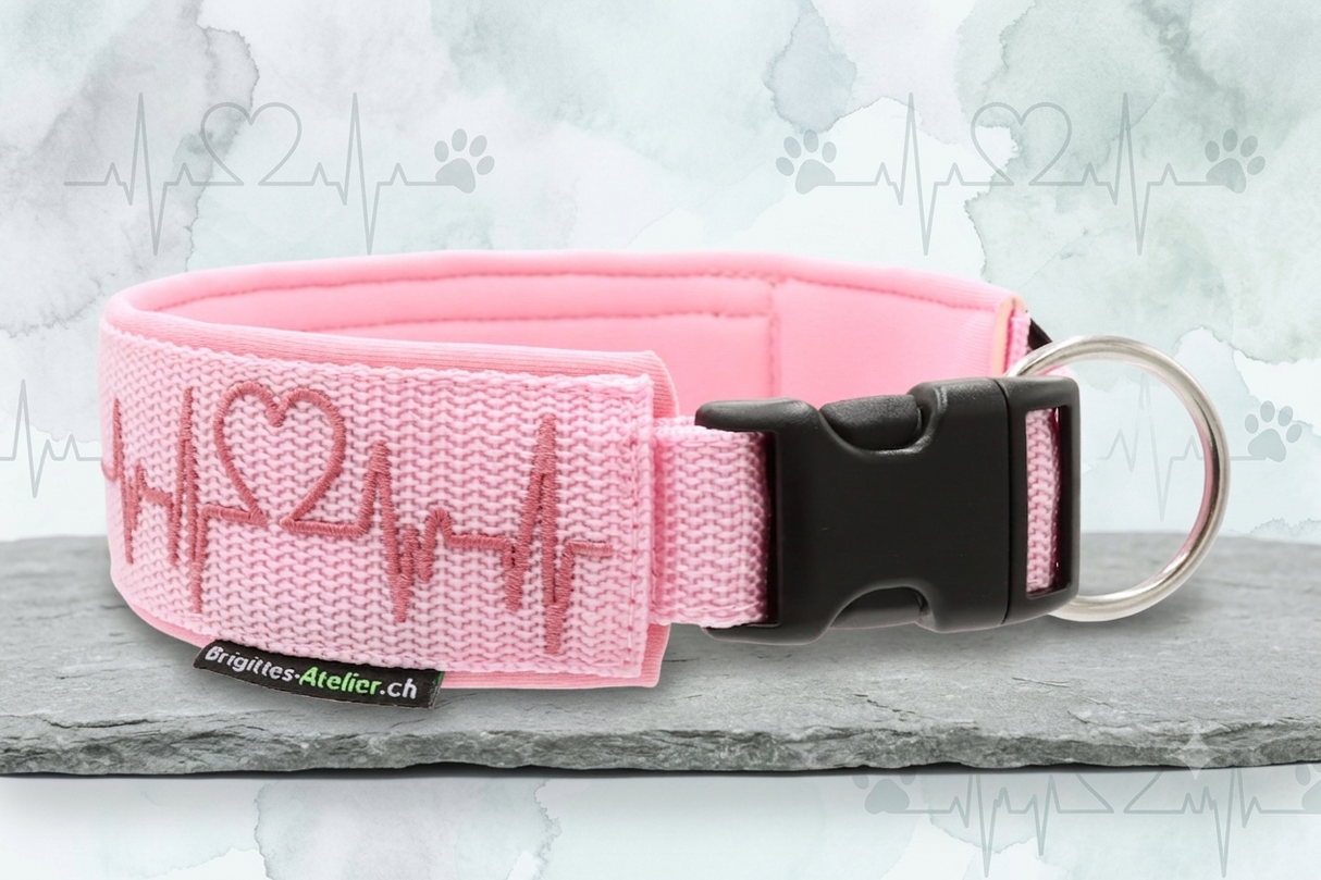 'Heartbeat Rose' – extrabreites Klickhalsband/ extra Breit/ Sofortkauf / Innenumfang ca. 42 - 47 cm