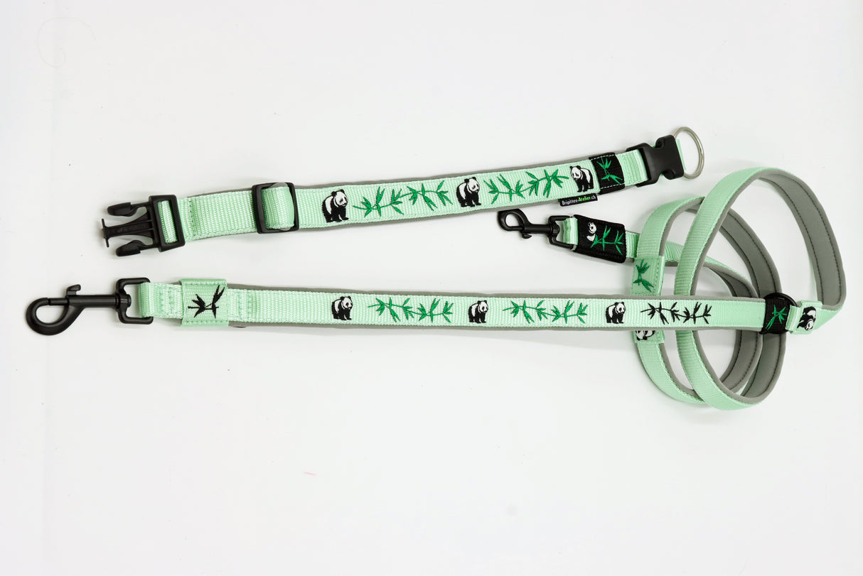 🐼 Halsband 'Bambuszauber' – personalisiert & individuell / Preis inkl. Stickerei & Neopren-Polsterung (Basis: 2,5 cm Gurtband / ca. 3,5 cm Gesamtbreite). Weitere Optionen können den Endpreis verändern.