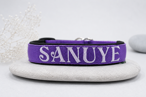 Namenshalsband – personalisiert & individuell / Preis inkl. Stickerei & Neopren-Polsterung (Basis: 2,5 cm Gurtband / ca. 3,5 cm Gesamtbreite). Weitere Optionen können den Endpreis verändern.