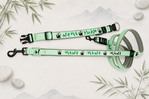 🐼 Halsband 'Bambuszauber' – personalisiert & individuell / Preis inkl. Stickerei & Neopren-Polsterung (Basis: 2,5 cm Gurtband / ca. 3,5 cm Gesamtbreite). Weitere Optionen können den Endpreis verändern.