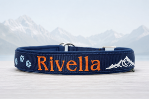 Halsband 'Bergpfoten' gemeinsam unterwegspersonalisiert & individuell / Preis inkl. Stickerei & Neopren-Polsterung (Basis: 2,5 cm Gurtband / ca. 3,5 cm Gesamtbreite). Weitere Optionen können den Endpreis verändern.