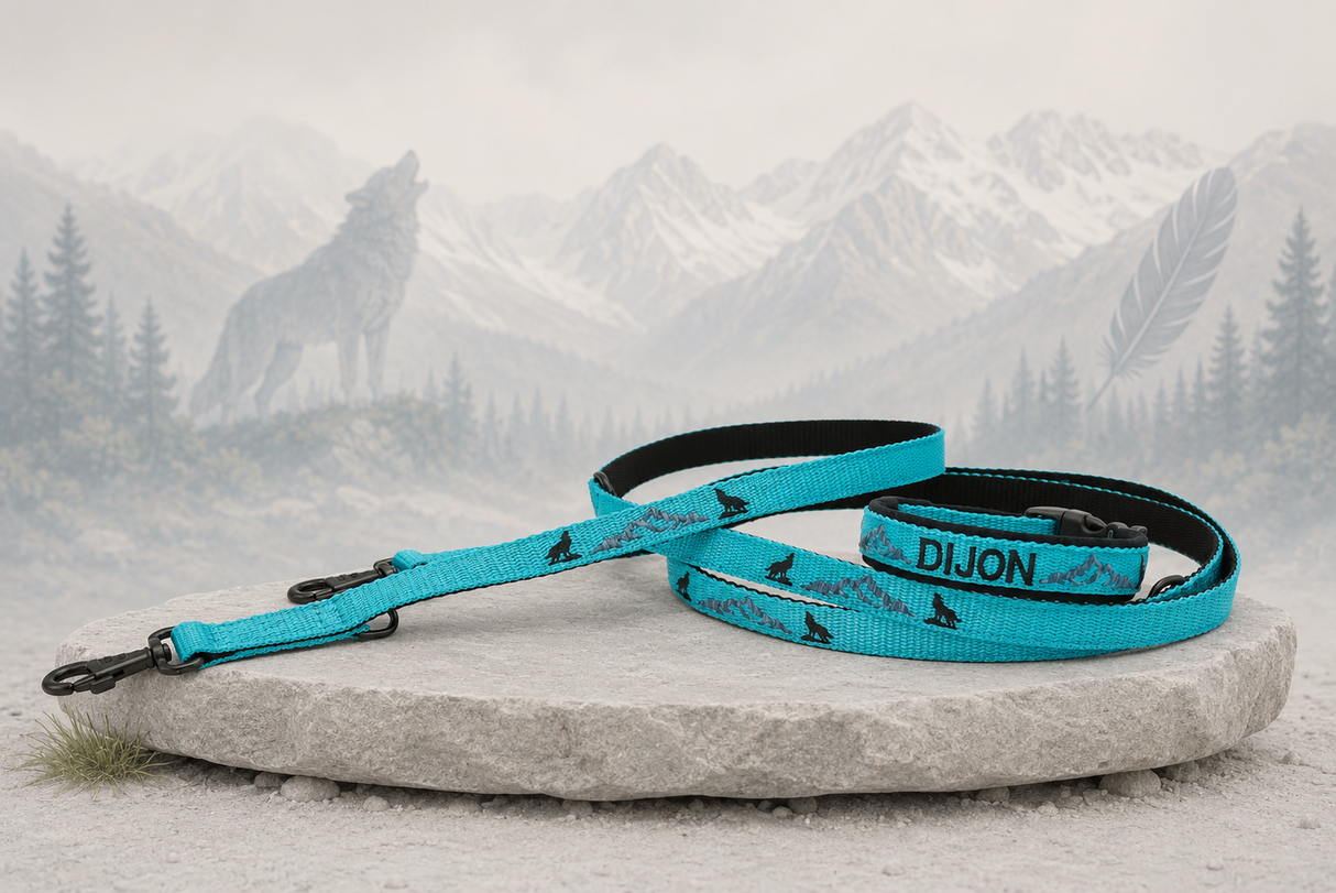 Halsband 'Ruf der Wildnis'– personalisiert & individuell / Preis inkl. Stickerei & Neopren-Polsterung (Basis: 2,5 cm Gurtband / ca. 3,5 cm Gesamtbreite). Weitere Optionen können den Endpreis verändern.