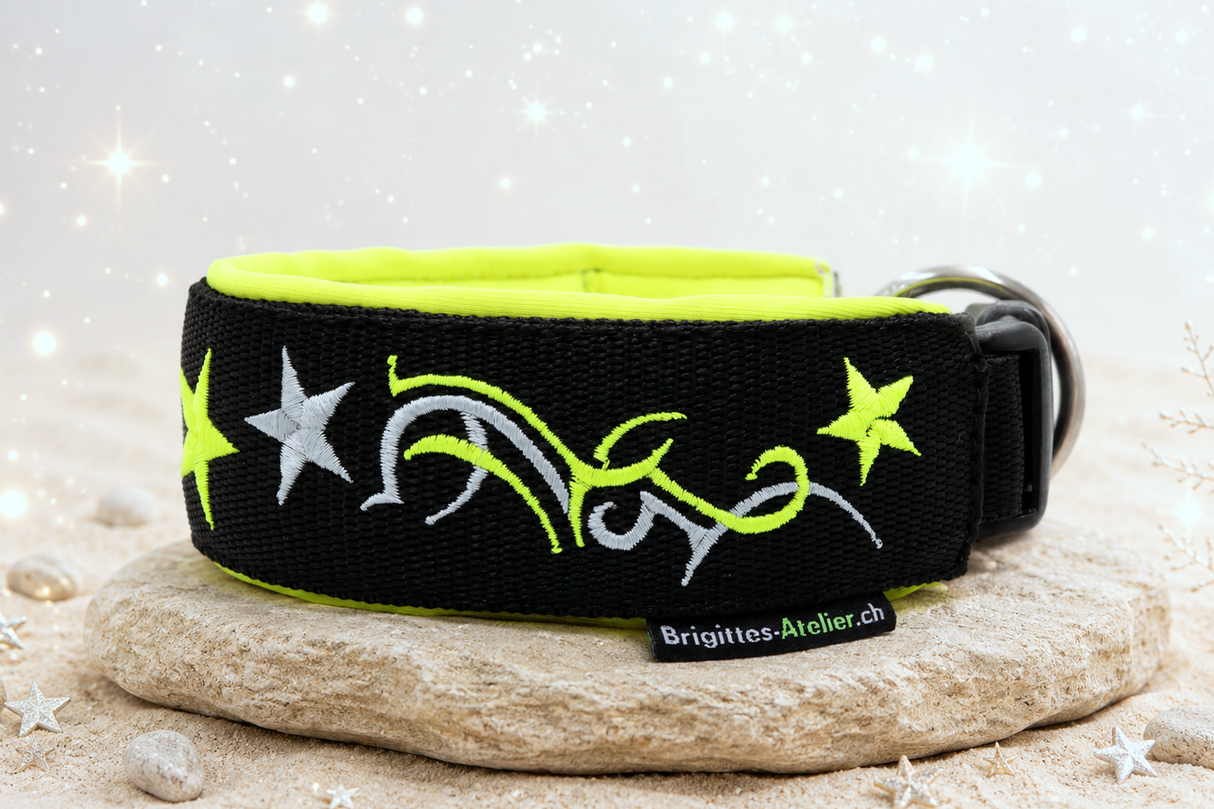 '⭐ Starlight Neon' – extrabreites Halsband/ Sofortkauf / Innenumfang ca. 34 - 39 cm