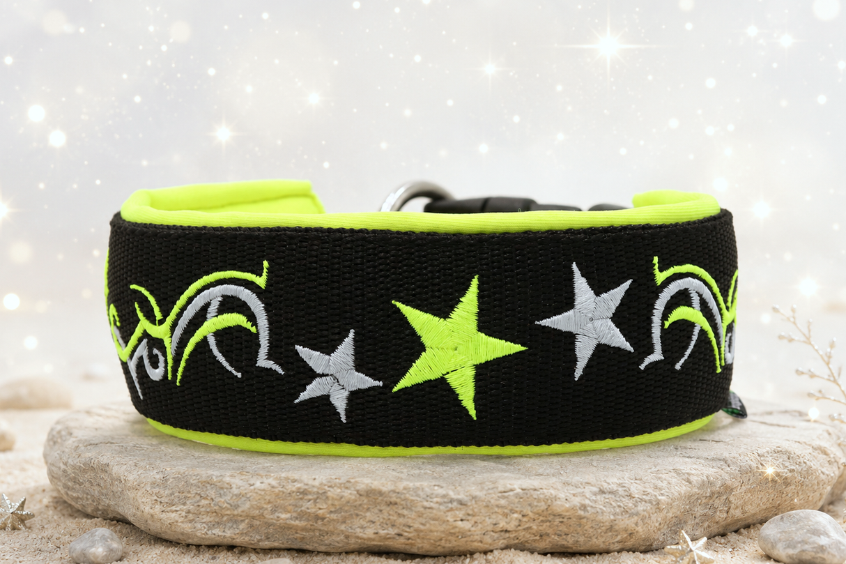 '⭐ Starlight Neon' – extrabreites Halsband/ Sofortkauf / Innenumfang ca. 34 - 39 cm