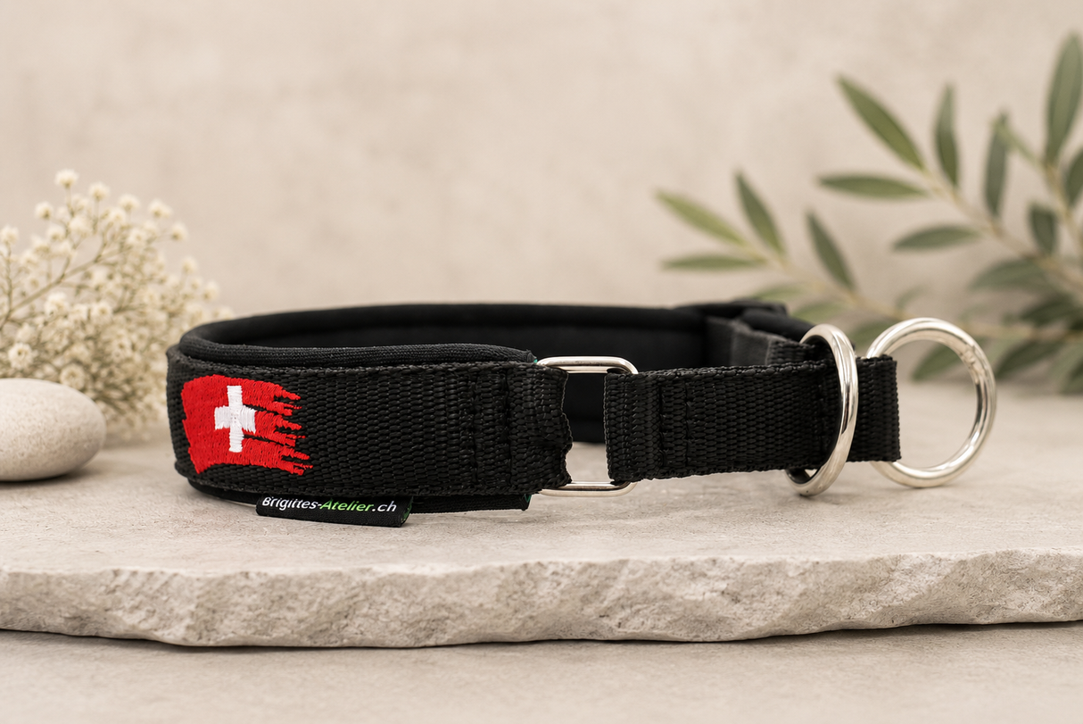 Halsband „schwiizer Herz“ – personalisiert & individuell / Preis inkl. Stickerei & Neopren-Polsterung (Basis: 2,5 cm Gurtband / ca. 3,5 cm Gesamtbreite). Weitere Optionen können den Endpreis verändern. (Kopie)