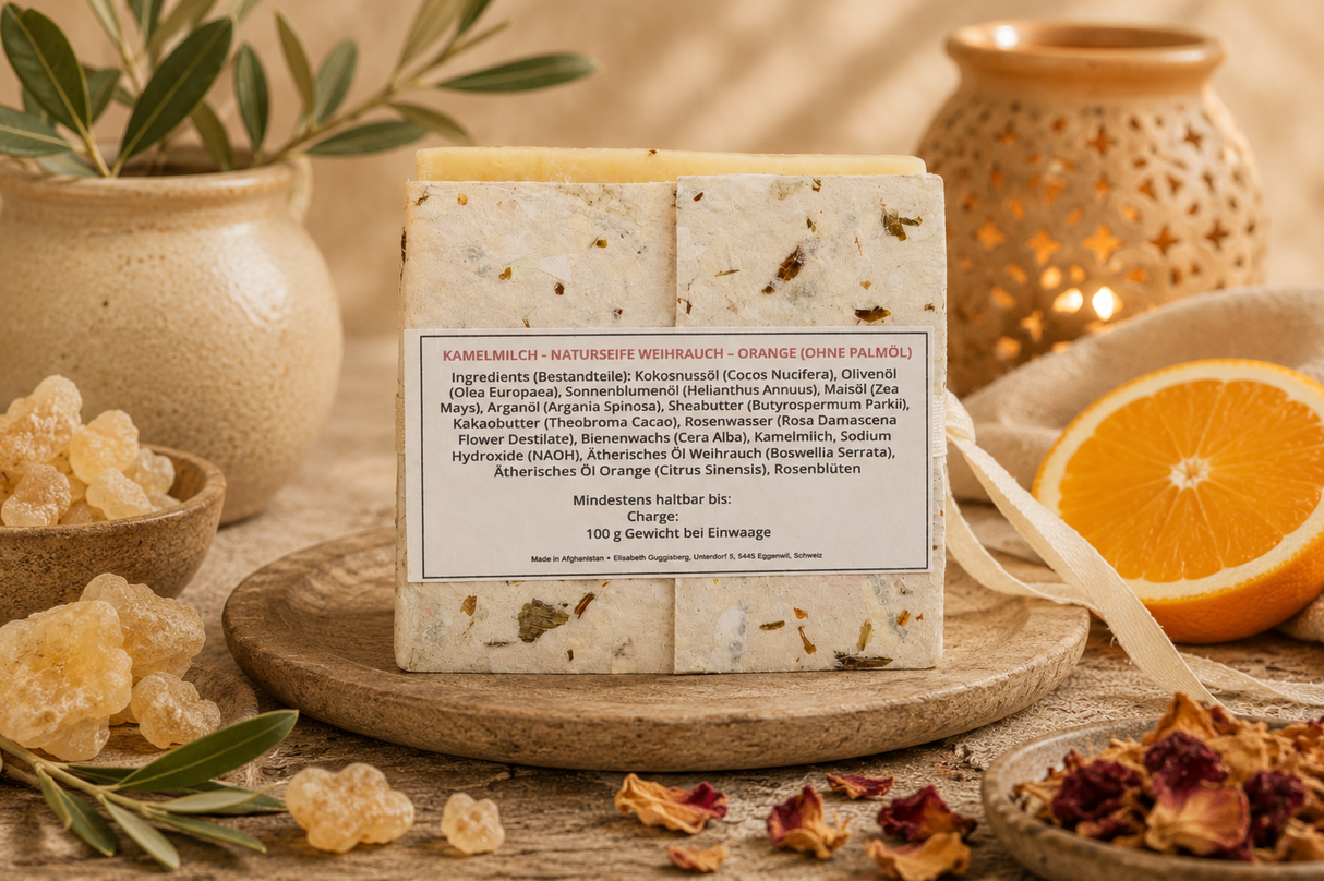Naturseife Kamelmilch / Weihrauch und Orange 100 g OHNE PALMÖL